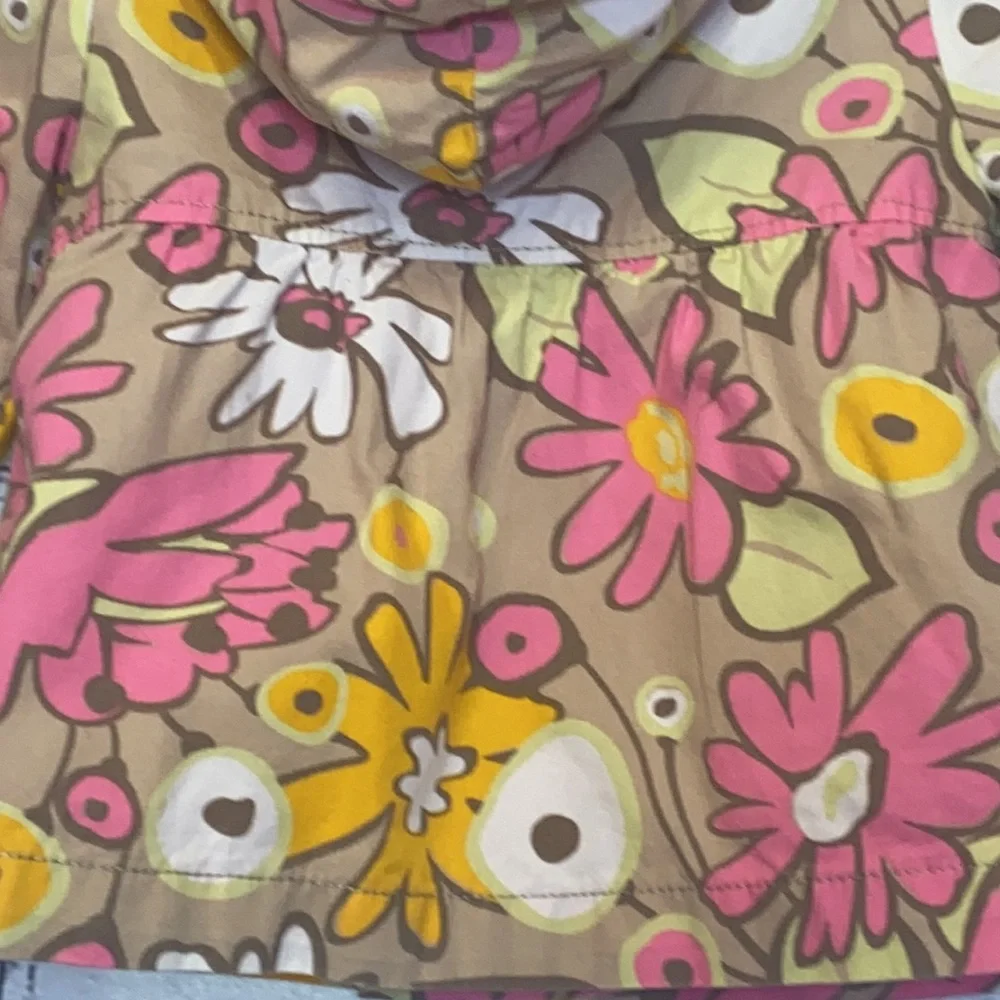 Genuine Kids By OshKosh Tan Pink Flower Lightweight Hooded Jacket Size 18 Months